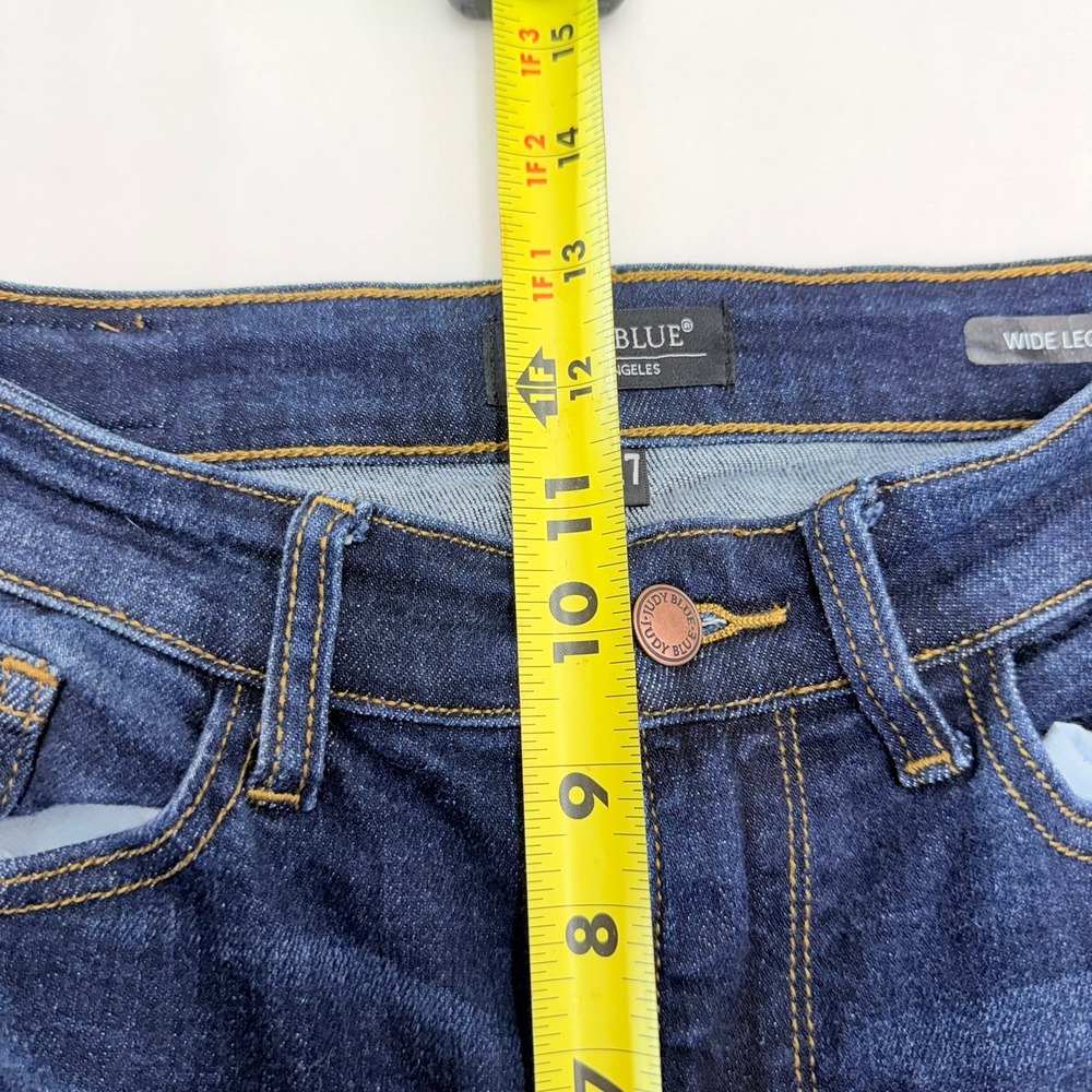 Judy Blue Wide Leg Jeans Women 5/27 Dark Wash Raw Hem High Rise Cotton Blend - Picture 7 of 10